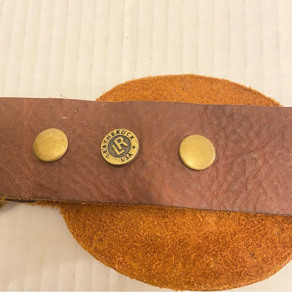 Leather Rock Jeweled Boho Brown Leather Belt with Green Stone and Studs Accents. - Picture 6 of 11
